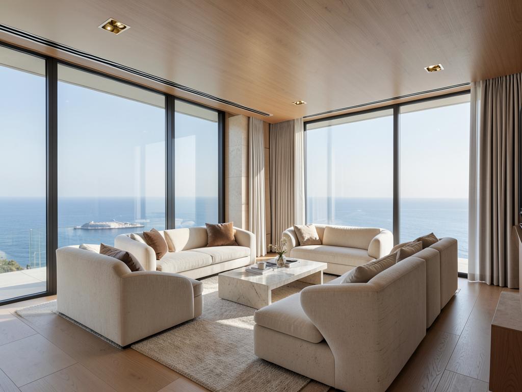 Living luminos într-un penthouse cu vedere la mare